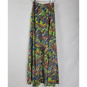 Nikki Poulu Womens Skirt Size XS Multicolor Peacock Floral Tiered Elastic Waist